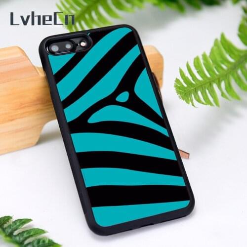LvheCn Silicone Rubber Phone Case Cover for iPhone 6 6S 7 8 Plus X XS XR 11 12 Mini Pro Max Teal Black Zebra Stripes