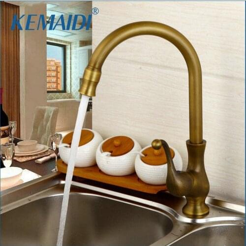 KEMAIDI Kitchen Taps Cozinha Faucet Antique Brass Swivel Spout Kitchen Faucets Single Handle Vessel Sink Mixer Tap