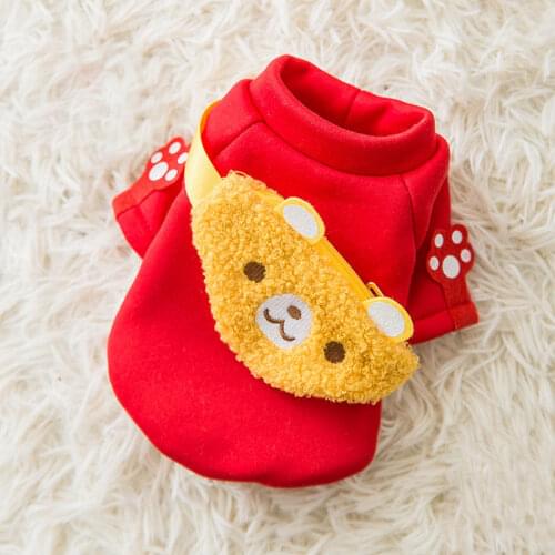 Cartoon Yorks Hoodies Pet Dog Clothes Sport Leisure Sweater Coat Puppy Cute Two-legged Pullover with Bear Bag for Small Dog Cat