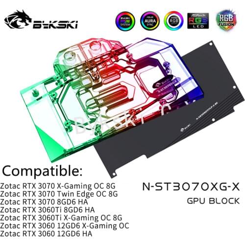 Bykski Water Block Use for ZOTAC RTX3070 X-GAMING OC 8G/ RTX 3070 Twin Edge OC GPU Card / Full Cover Copper Radiator / RGB Light