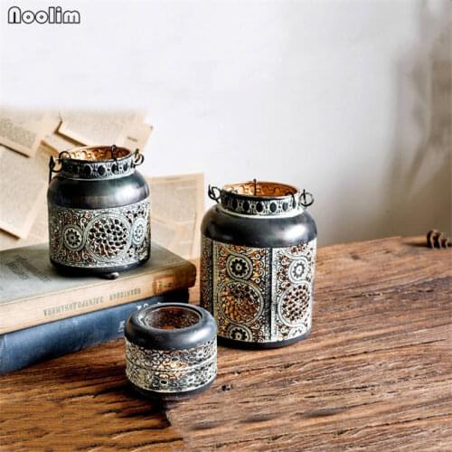 NOOLIM Vintage Iron Carved Hollow Candlestick Home Garden Balcony Wedding Party Decoration Candle Holder Tabletop Ornaments