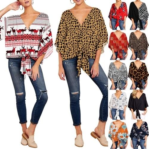 Summer Casual Loose Women Blouse Plus Size 5XL Batwing Sleeve V Neck Shirts Sexy Womens Tops Floral Printed Blouse Shirt