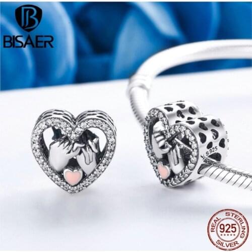 925 Sterling Silver Clearly CZ, Promise For Love Heart Charms Fit Original BISAER Bracelets & Necklaces Christmas Gift ECC167