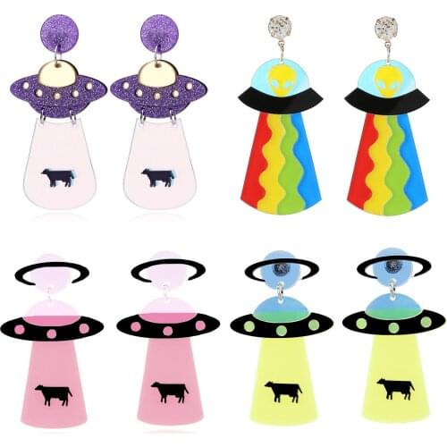 Women Earrings Fashion Charm Exaggerated Hip Hop Girls Gift Cute Alien UFO Saucerman Fun Party Ear Dropshiping