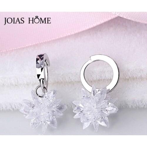 JoiasHome Silver 925 Jewelry Gemstones Earrings for Women Delicate Flower shaped Female Ear drops AAA Zircon Wedding Accessory