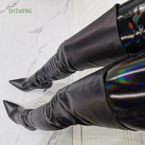 2021 Women Thigh High Boots with Stiletto Heels Ladies Over The Knee Boots Party Pointed Toe Shoes for Club Going Plus Size 43 4