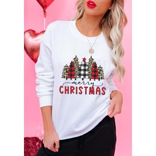 Stripe pattern Christmas Trees merry Christmas Women Sweatshirt Christmas Sweat Holiday Style Top fashion casual cotton Pullover