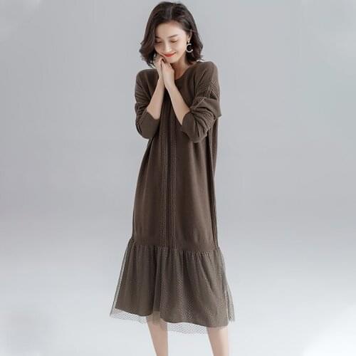 Women long Dress 2020 Woman elegant Autumn Winter sweater Dress Solid patchwork Sweater Full Sleeve long Knit Dress