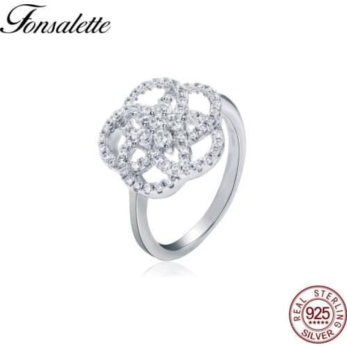 New Brand 925 Sterling Silver Trendy Hollow Camellia Flower Ring Fine Jewelry Female Rose Gold Ring Wholesale ZK40