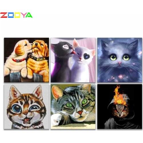 Zooya 5D Diy Cat Diamonds Cross Stitch Diamond Mosaic Animal Diamond Painting Full Diamond Embroidery Patterns Rhinestones Ch235