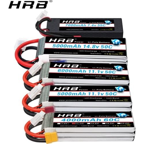 1/2pc HRB Lipo Battery 2S 3S 4S 6S 4000mah 1500mah 2200mah 5000mah 6000mah 7000mah 11.1V 14.8V 22.2V XT90 XT60 for RC Car Drone