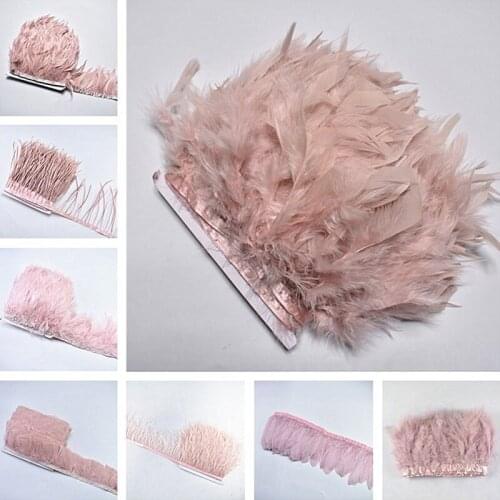 1meters Leather Powder Color Pheasant Ostrich goose feathers trim DIY sewing feathers for crafts Wedding decoration accessories