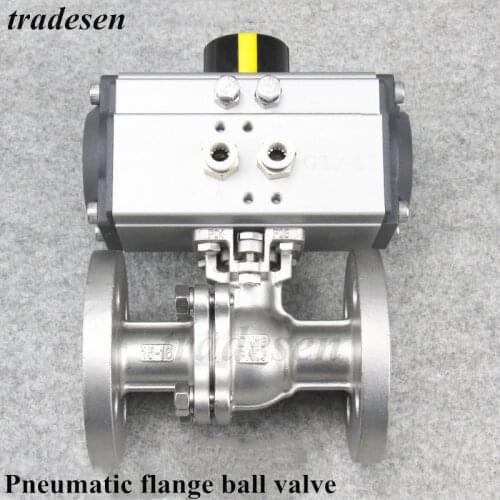 1pcs 304 Pneumatic Stainless Steel Ball Valve 1.6Mpa Flange Connector Pneumatic stainless steel quick cut ball valve