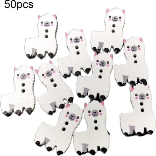 50Pcs white Painted cartoon alpaca wooden buttons Buttons Eco-friendly DIY Alpaca Shape Decorative Sewing Accessories Buttons