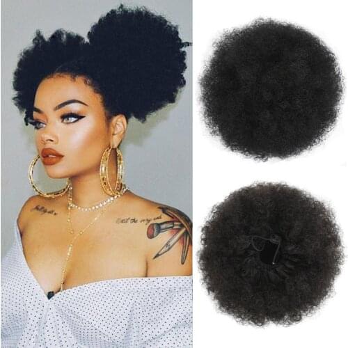 Afro Bun Puff, Elastic Wrap Drawstring Synthetic Curly Ponytail African American Donut Chignon Hairpieces Wig Updo Hair Extensio