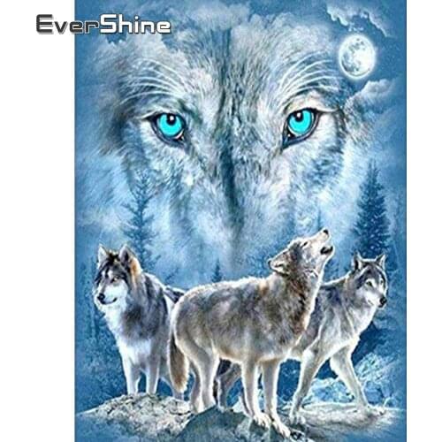EverShine Diamond Embroidery Animals Picture Of Rhinestones DIY Diamond Painting Wolf Cross Stitch Kits Mosaic Home Decorations