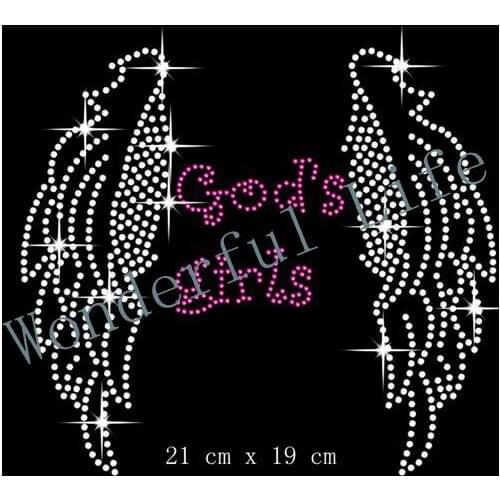 Free shipping Gods Girls Wings Iron On Rhinestone Transfer