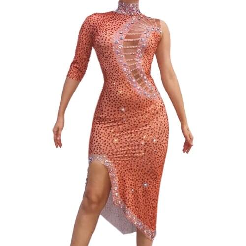 Sparkly Rhinestones Sleeveless Dress Stretch Women Birthday Celebrate Prom Party Night Bodycon Dresses Singer Show Stage Wear