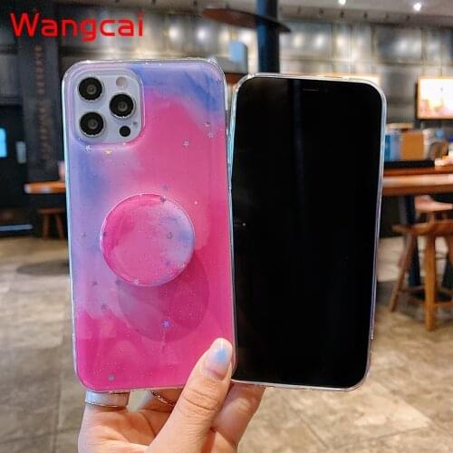 Glitter Cover For Samsung Galaxy A52 A72 A32 A51 A71 A12 A42 A02S A31 A21S 4G 5G A11 M11 Watercolor Case + Holder Cover
