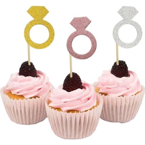 Chicinlife 10pcs Rose gold Diamond Ring Cupcake Topper Bridal shower Bachelorette Party Decoration Wedding Cupcake Topper
