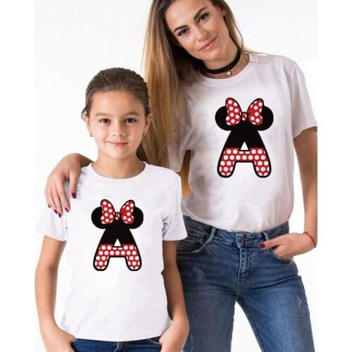 Family Matching T Shirts ABC Mickey Mouse Minnie Mouse Cute Printed Baby Boys Girls Clothes Summer Short Sleeve Family Look Tops