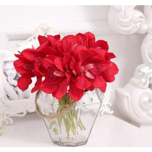 6pcs/lot Cymbidium Artificial Silk Flower Bouquet for Wedding Holding Flowers diy Home Floral Arrangement Decoration Orchid