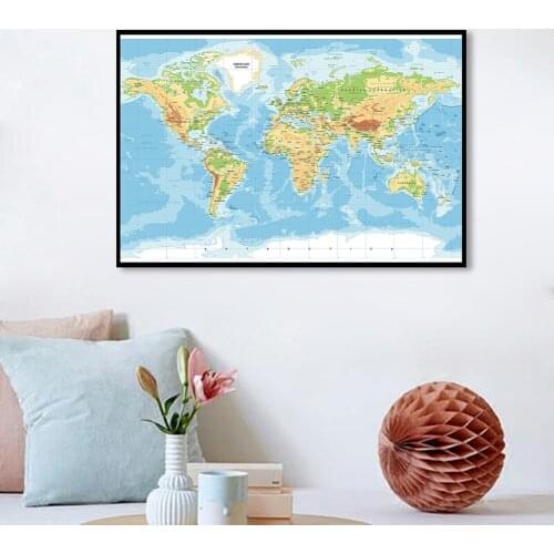 45*30cm Terrain Map of The World Small Size Canvas Painting Wall Art Poster School Supplies Living Room Home Decoration