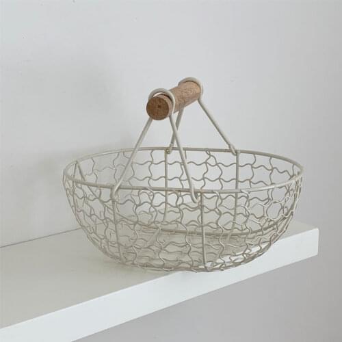 Korean Ins Retro Iron Storage Basket Fruit Basket Desktop Sundries Storage Snack Drain Basket Vintage