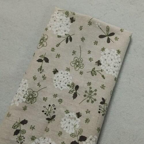 Pretty White Blooming Flower Printed Cotton Linen Fabric 48x120cm For DIY Sewing Curtain Tablecloth Home Decoration