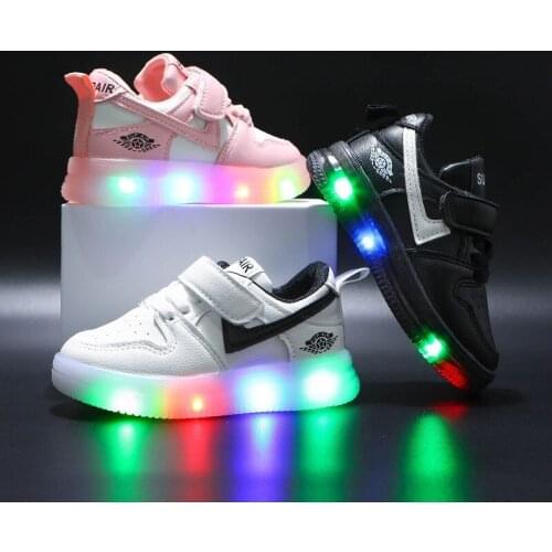LED Children & Toddler Shoes PU Leather Soft Bottom Casual For Baby Girls & Boys Fashion Little Kids Sneakers Size 21-30