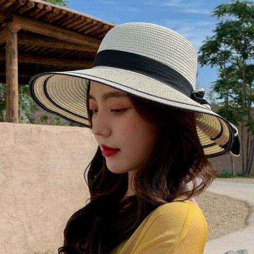 CANZE Summer Korean Girl Straw Hat Women Hat Outdoor Beach Sunscreen Foldable Sun Hat