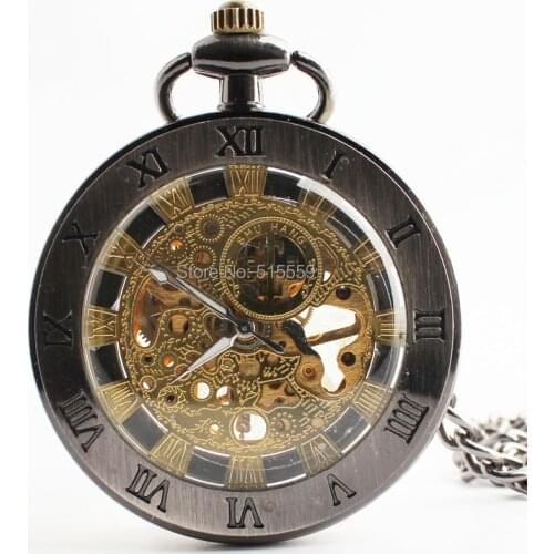 Hot Selling Fathers Day Gift Classic Bronze No Cover Mechanical Pocket Watch Vintage Roman Dial Pocket Watch Wholesale