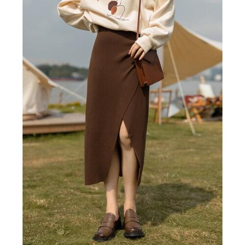 MISHOW 2021 Autumn Skirts For Women Solid Midi Split Sexy High Waist Office Lady Elegant New Casual Female Skirt MXA33B0075