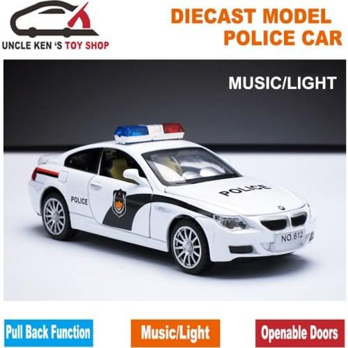1/32 Scale Police Toy Model Car, Metal car, Diecast Models, Boy Gift Toy With Openable Doors/Pull Back Function/Music