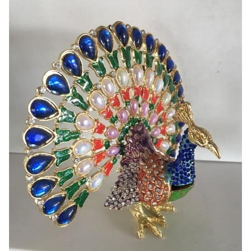 Mrc Swarovski Cubic Zirconia Mixed Color Peacock Figure Jewelry Box