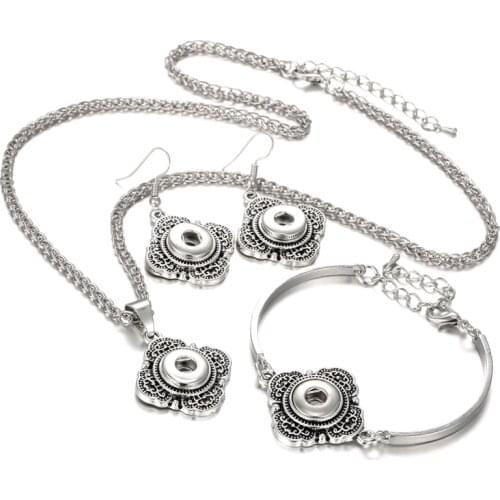 Mrs Win Snap Jewelry Set Vintage 12mm snap Bracelet & snap Earrings & snap pendant Necklaces Women button Jewelry