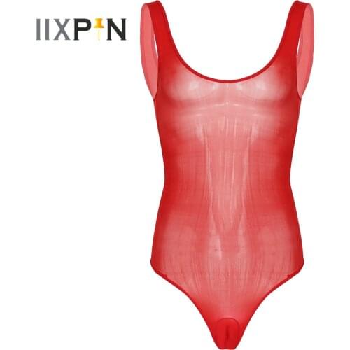 Mens Male Lingerie Teddies Bodysuit Sleeveless See-Through Bulge Pouch Soft Smooth Sissy Underwear Sleeveless Gay Nightwear