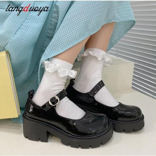 New 2021 Student Shoes College Girl Student LOLITA Shoes JK Uniform Shoes PU Leather Heart-shaped Ankle-strap Mary Jane Shoes