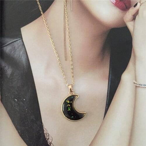 New Arrivals Gold Color Plating Black Stone New Moon Pendant Delicate Necklace For Women Girl Casual Gorgeous Decoration Jewelry