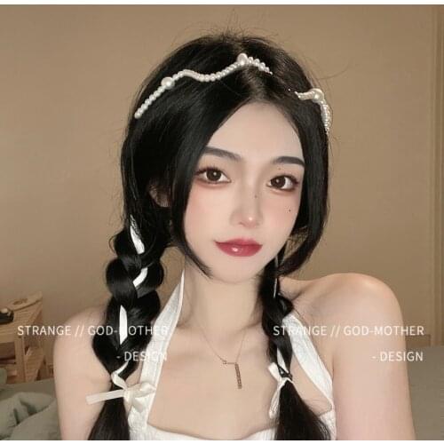 Pearl French retro super fairy hair hoop female summer new braided hair ribbon tie hair ribbon headdress bow headdress