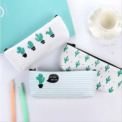 Kawaii Pencil Case Canvas Zipper Pencil Case Cute Bag Pen Bags School Supplies Large Capacity Pencil Bags Korean Stationery