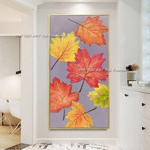 Simple abstract Colorful leaf 100% Handmade Oil painting Vertical Painting Abstract Canvas Art Oil Painting Wall Pictures