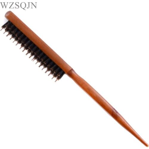 Wood Handle Hair Brush Natural Boar Fluffy Bristle Anti Loss Comb Hairdressing Barber Tool Teasing Bristle Salon Hairbrush