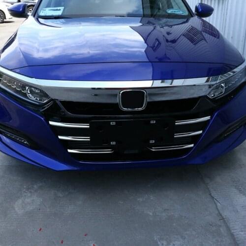 Stainless Steel Ffront Face Trim Strip Grilles Mesh Bright Strip For 2018 Honda 10th Accord 1Set of 6 pieces
