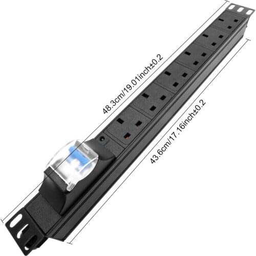 1U 6 Units British PDU Power Strip Universal UK Socket adapter Aluminum shell Air protection switch LED indication Security