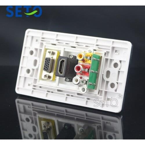 SeTo 120 Type Single Port RCA AV Audio + HDMI + VGA Panel Wall Plate Socket Keystone Faceplate
