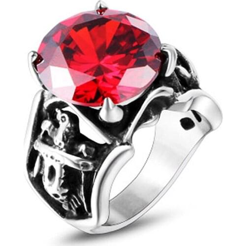 Vintage Hollow Out Eagle Red Stone Ring for Mend And Women Stainless Steel Wedding Engagement Ring Fashion Couple Jewelry