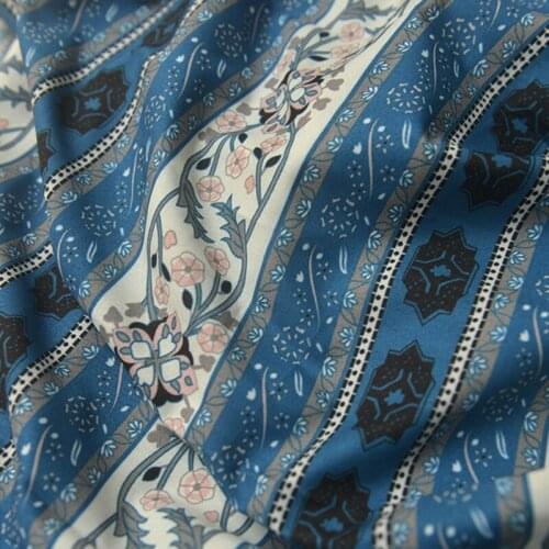 One meter High quality Cotton like silk chiffon fabric Blue and white print tissu Cheongsam dress Gown material