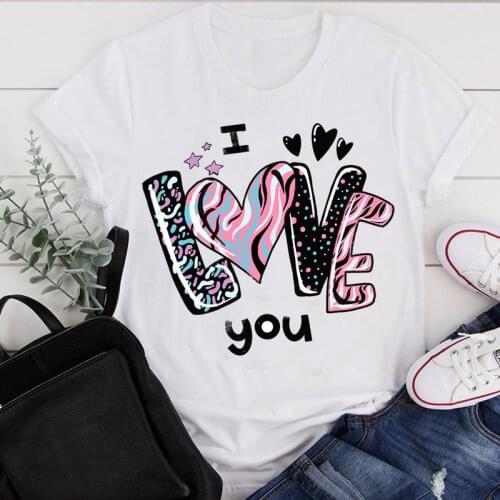 Women Clothes Cartoon Love Letter Sweet New Funny 90s Summer Print Fashion Tshirt Female Short Sleeve Tee Top Graphic T-shirt