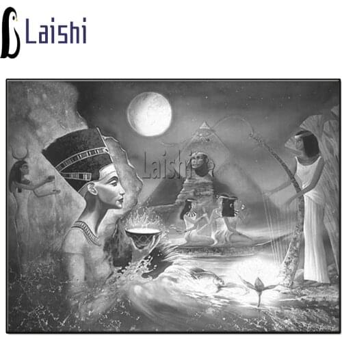 Diamond painting Black and white art cross stitch Egyptian queen pyramid Diamond Embroidery full drill square round retro woman